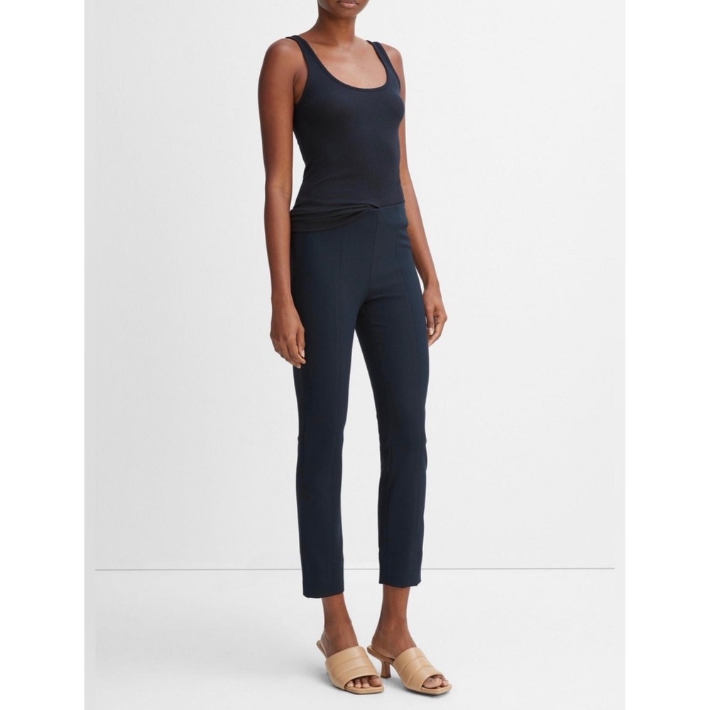 Vince Bobbi High Rise Ponte Pants Womens Medium Navy Blue Side Zip Ankle Slit